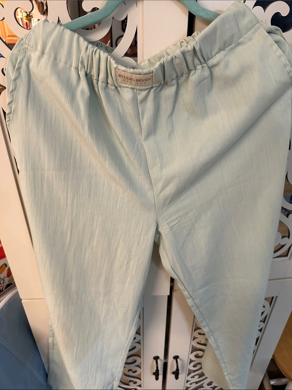 Studio Seven Designs Women's Pastel Mint Elastic-Waist Trousers